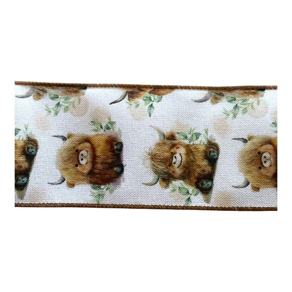 Highland Cow Ribbon 🐮 2.5” Wired Ribbon for Wreaths, Bows, Crafts & Home Decor - Picture 2 of 5